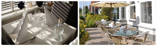 Gedekte tafels in Restaurant Koogerend en op het terras